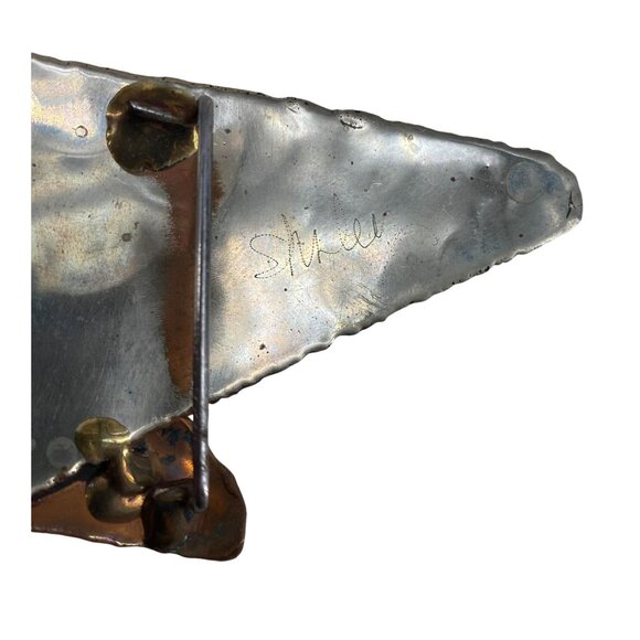 Vintage Handmade Brutalist Mixed Metal Triangular Belt Buckle- 3.5" - Artist Sig - Picture 3 of 4